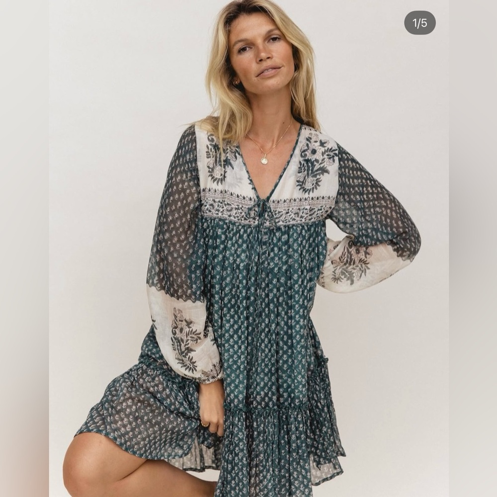 Daughters of India Rooh Mini Dress, color Pine, size small.